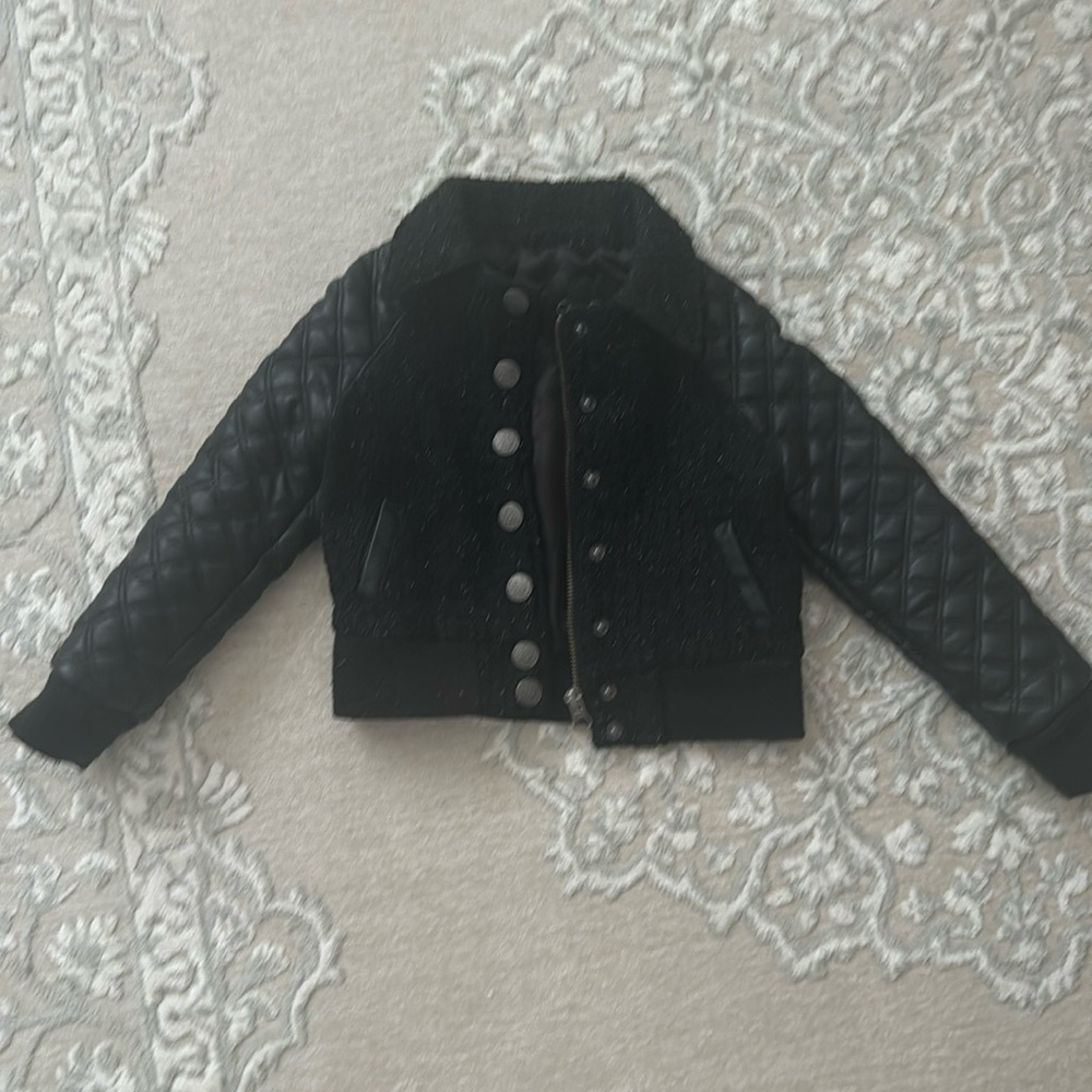 Leather-Tweed bomber jacket